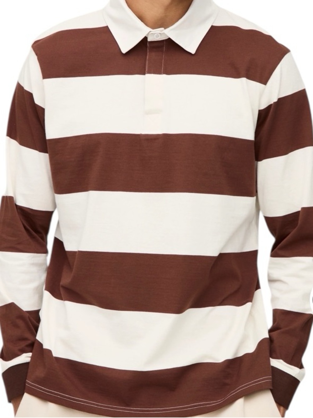 boohooMAN Oversized Boxy Long Sleeve Rugby Polo brown & white stripe large NWT